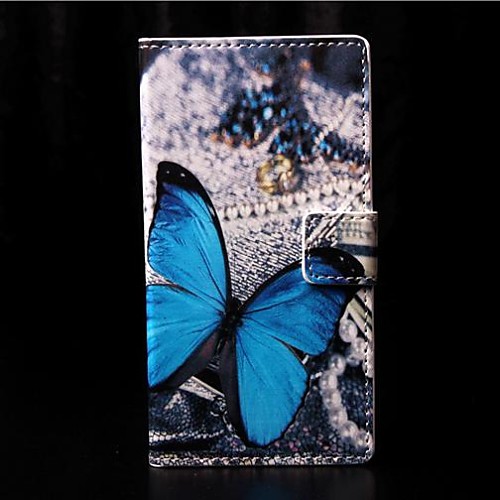 Blue Butterly Pattern PU Leather Case with Stand and Card Slot for Nokia Lumia 730/735