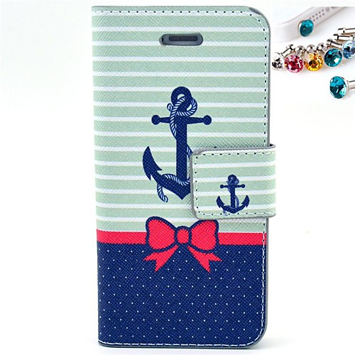 Anchor Pattern PU Leather Full Body Case with Card Slot and Stand for iPhone 5/5S