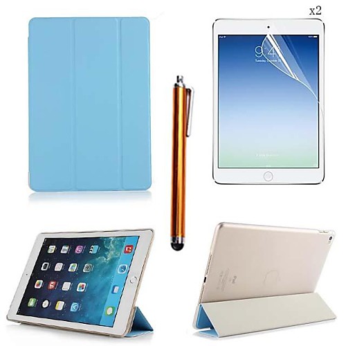 Plain Weave PU Leather Full Body Case with Touch Pen and Protective Film 2 Pcs for iPad Air 2/iPad 6(Assorted Colors)