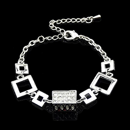 Silver-Tone Simple Style Rhinestone Women Chain Bracelet