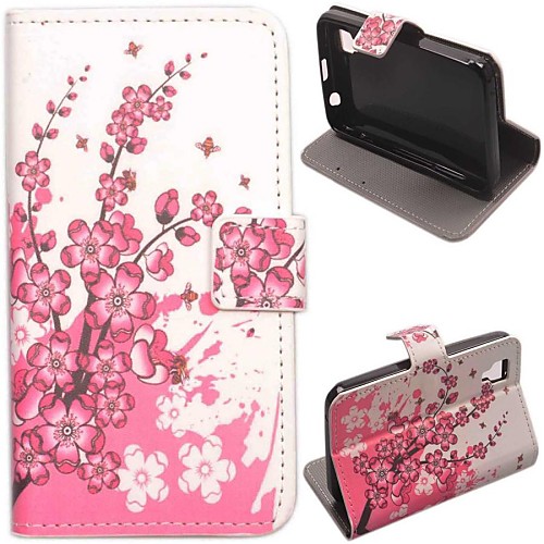 Peach Blossom Pattern PU Leather Case with Stand and Card Slot for Wiko Sunset