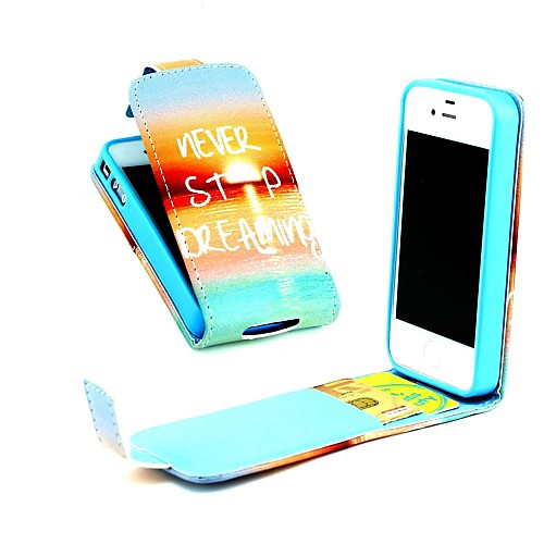 Never Stop Dream Vertical Flip  PU Leather Full Body Case with Card Holder for iPhone 4/4S