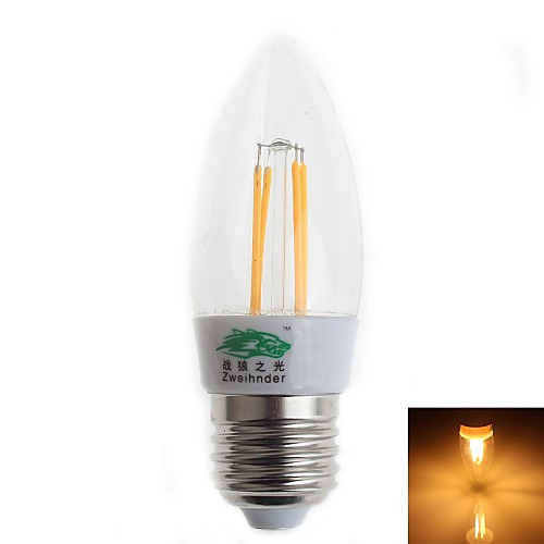 Zweihnder E27 4W 380LM 3000-3500K LED Tungsten Core Warm Light Candle Light (AC 220-240V)