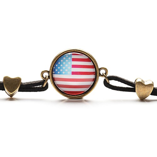 Time Gem Art Glass Cabochon American National Flag Bracelet (1 Piece)