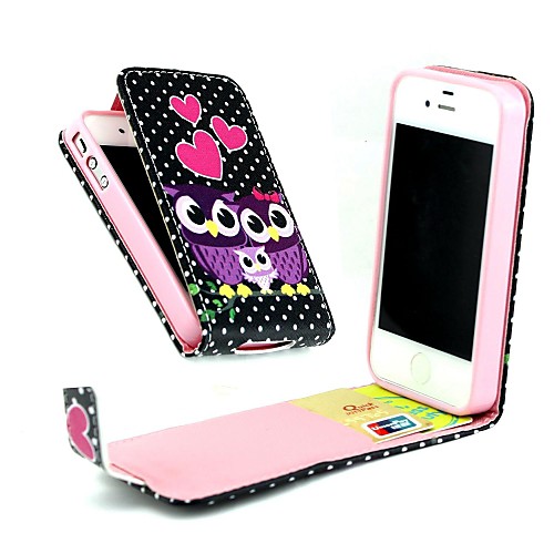 Lover Owl Family Vertical Flip  PU Leather Full Body Case with Card Holder for iPhone 4/4S