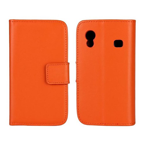 Solid Color Pattern Genuine Leather Full Body Case with Stand and Card Slot for Samsung Galaxy Ace S5830