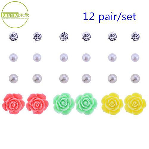 Lureme12 pairs Sweet Rose Flowers Stud Earrings Set