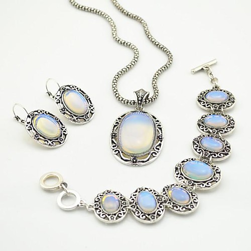 Toonykelly Vintage  Antique Silver Transparent Stone(Earring and Necklace and Bracelet) Jewelry Set