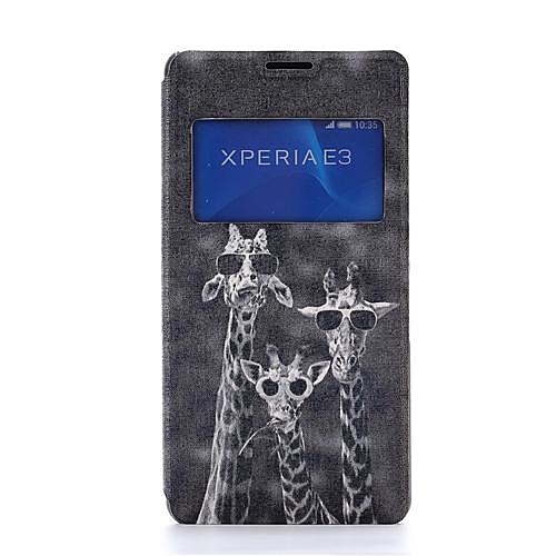 Glasses Giraffe Pattern PU Leather Full Body Cover with Card and Stand Case for Sony Xperia E3