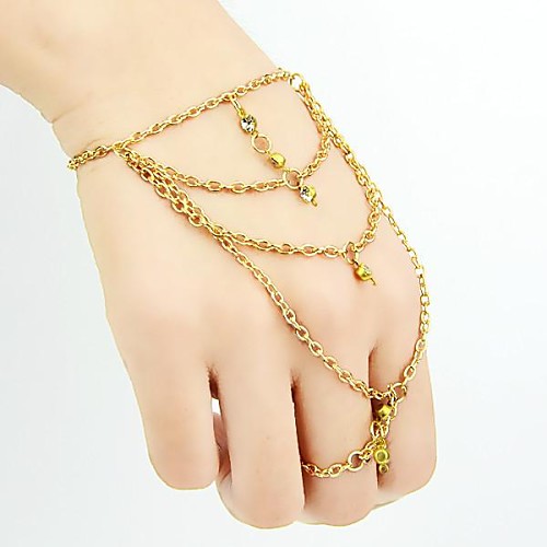 New Arrivals Ake Gold Plated Shining Rhinestone Bracelet Connected With Ring