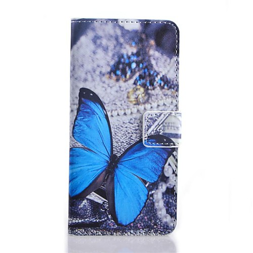 Blue Butterfly Pattern PU Leather Case with Stand and Card Slot for Wiko Wax