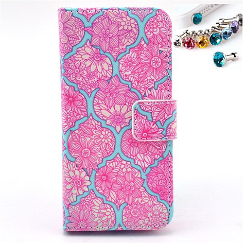 Pink Flowers Pattern PU Leather Full Body Case with Card Slot and Stand for iPhone 5C