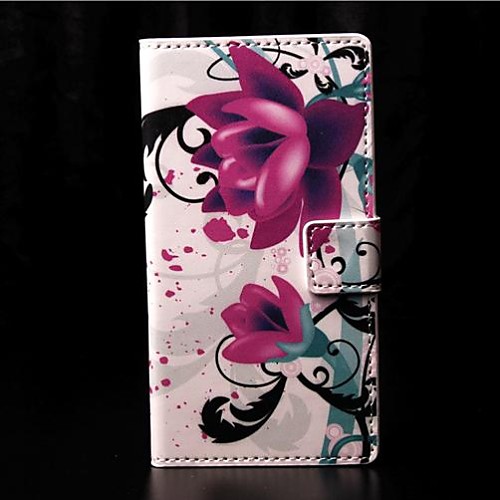 Purple Flower Pattern PU Leather Case with Stand and Card Slot for Nokia Lumia 730/735