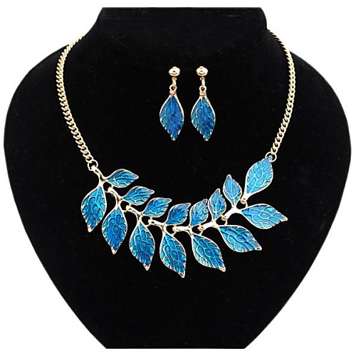 Lureme EuropeStyle Fashion Joker Oil Drip Leaves Alloy Necklace Earrings Suit