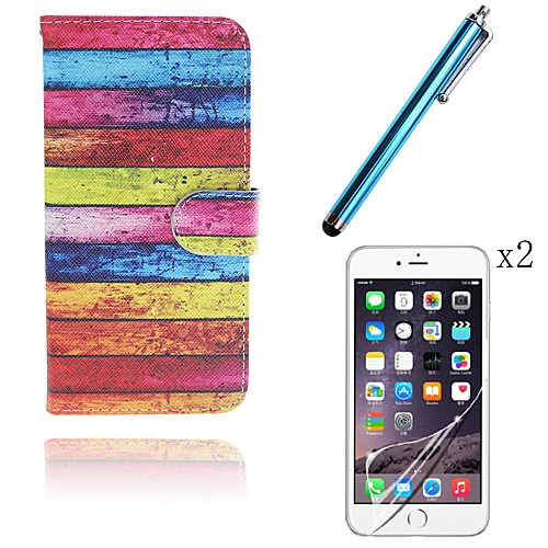 Painted Pattern PU Leather Full Body Case with Card Slot Cover with Touch Pen and Protective Film 2 Pcs for iPhone 6