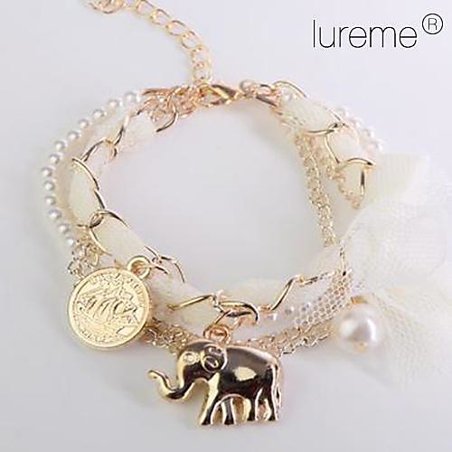 Lureme Women's Bowknot Chiffon Elephant Pendant Alloy Bracelet