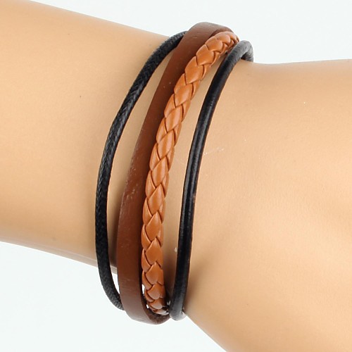 Simple Adjustable Men's Leather Bracelet Very Cool Coffee And Black Twist Leather (1 Piece)