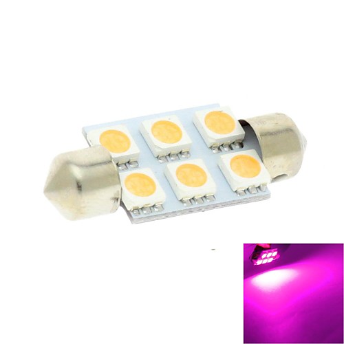 36мм 6x5050 SMD LED 100Lm розовые огни гирлянда купол чтение карту номерного знака лампочку для автомобиля (DC 12V)