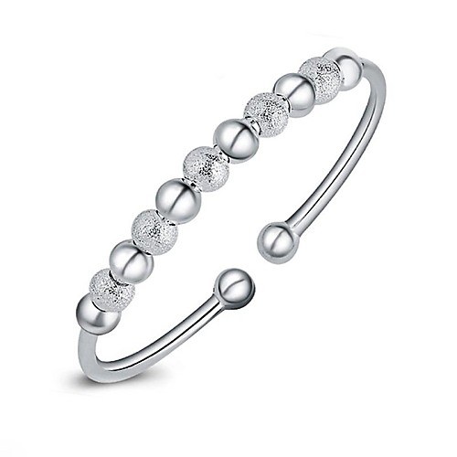 Women's Lucky Bead  Silver Plated Cuff  Bracelet