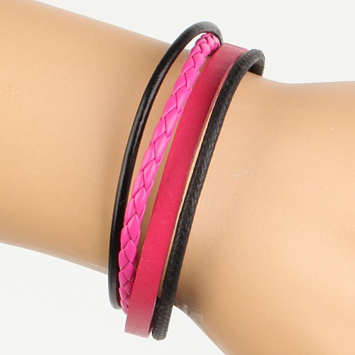 Simple Adjustable Women's Leather Bracelet Very Cool Pink And Black Twist Leather (1 Piece)