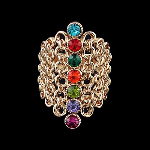 Colorful Rhinestone Gold Plated Chunky New Design Finger Ring