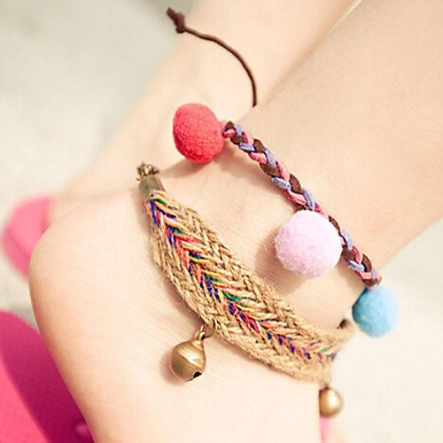 Bohemian Braided Rope Bells Hairball Bracelet