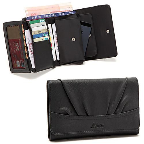 4in1 Black PU Quadrate Plicated Multi-function Clutch Card Holder Change Purse Wallet Phone Bag