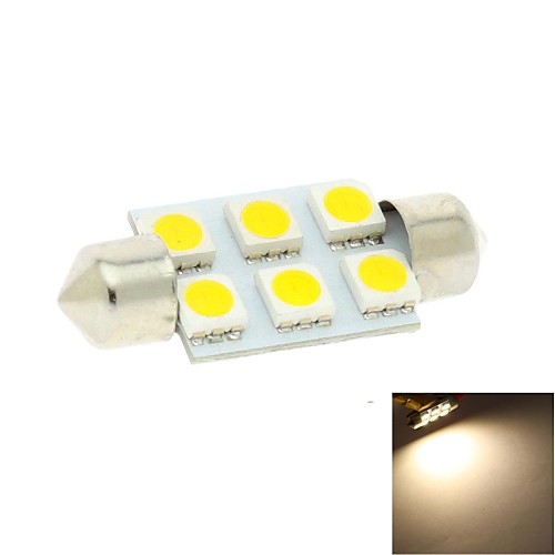 36мм 6x5050 SMD LED 100LM 3000K теплый белый свет гирлянда купол чтение карту номерного знака лампочку для автомобиля (DC 12V)