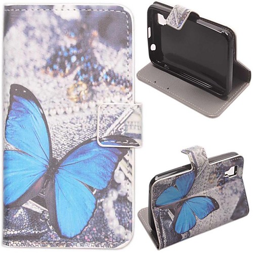 Blue Butterly Pattern PU Leather Case with Stand and Card Slot for Wiko Sunset