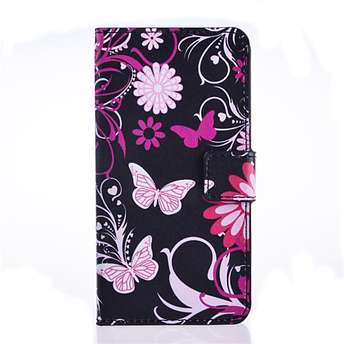 Pink Butterfly Pattern PU Leather Case with Stand and Card Slot for LG L Bello Dual D355