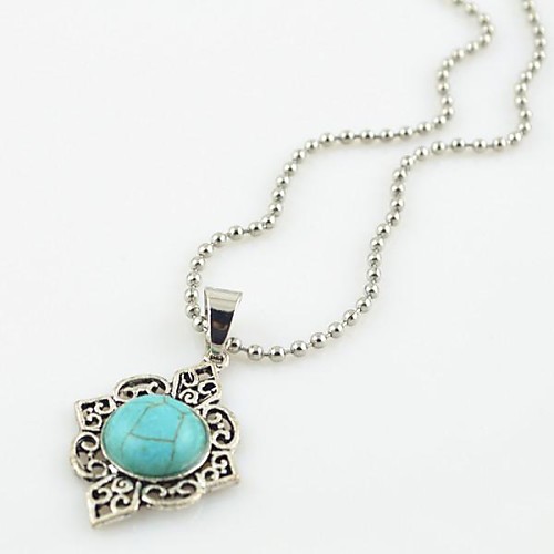 Toonykelly Vintage Look Antique Silver Plated Turquoise Stone Necklace(1 Pc)