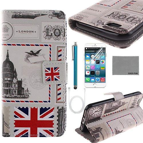 COCO FUN UK Envelope Pattern PU Leather Full Body Case with Film and USB Cable and Stylus for iPhone 6 6G