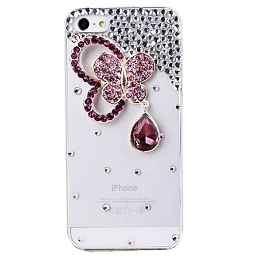 DIY 3D Butterfly Pendant with Rhinestone Pattern Plastic Hard Case for iPhone 5/5S