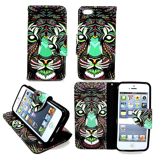 KARZEA™ Colorful Lion PU Leather TPU Back Painting Card Holder Wallet Case with Oval Buckle for iPhone 5/5S