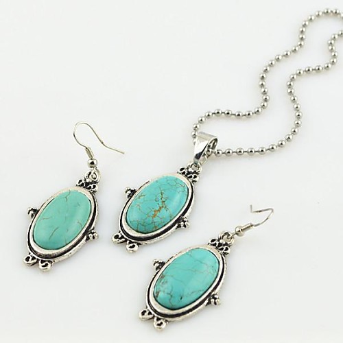 Toonykelly Vintage Antique Silver Turquoise Stone (Earring and Necklace) Jewelry Set