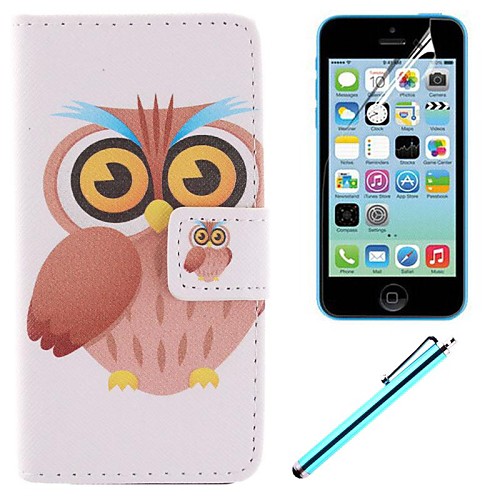 The Owl Design PU Full Body Case with Card Slot and Stand for iPhone 5C