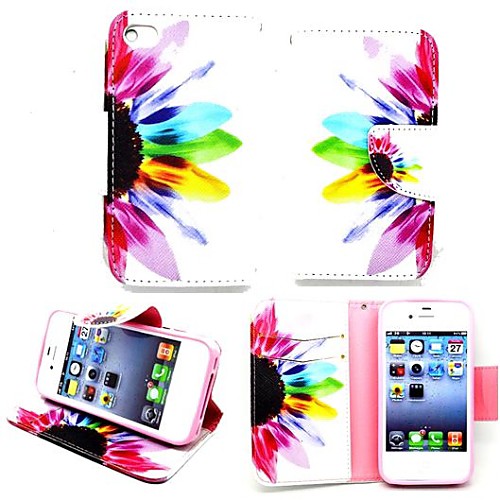 KARZEA™Beautiful Floral PU Leather TPU Back Painting Card Holder Wallet Case with Oval Buckle for iPhone 4/4S