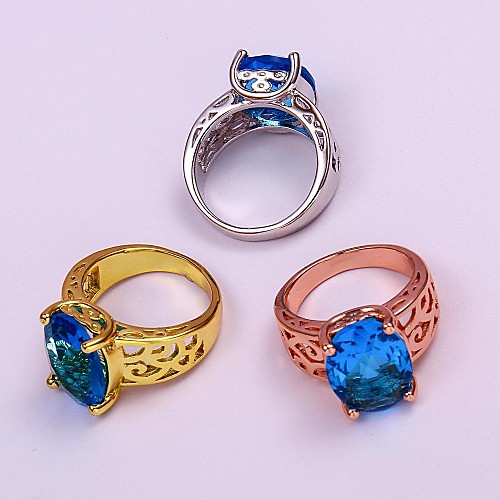 Fashion Gold Plated Women (Zircon Inlaid) Blue Statement Rings (1 Pc)