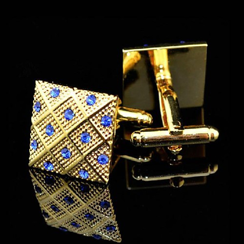 Toonykelly Fashion Men's Golden Copper Crystal Rhinestone Cufflink(Gold)(1 Pair)