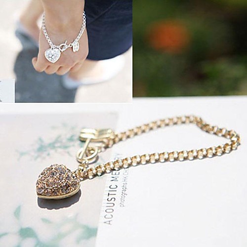 Fashion Rhinestone Heart Golden Alloy Charm Bracelet(1pc)(Silvery)