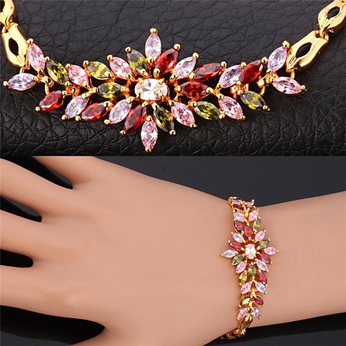 U7Luxurious Chain Bracelet 18K Real Gold Plated Multicolor AAA Cubic Zirconia Bracelet Bangle Fashion Jewelry