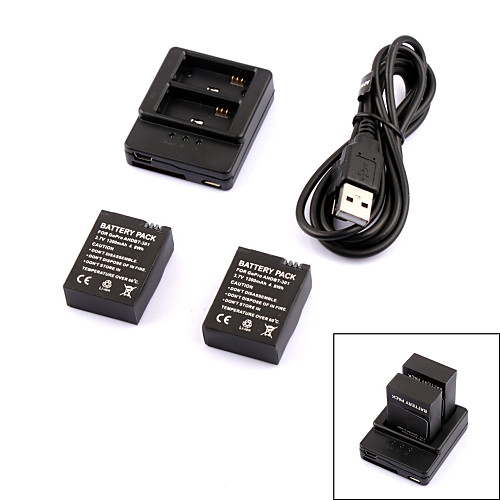 Smart 2-Slot Battery Charger  2 301 300mAh Batteries Travelling Set for GoPro Hero 3/3