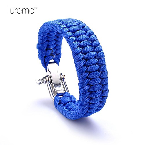 Lureme Simple Style  Polyester Weave Outdoor Survival  Parachute Cord U-Shaped Shackle  Wide Bracelet