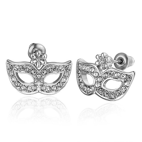 Fashion Crystal Mask White Platinum-Plated Stud Earrings (White)(1Pair)