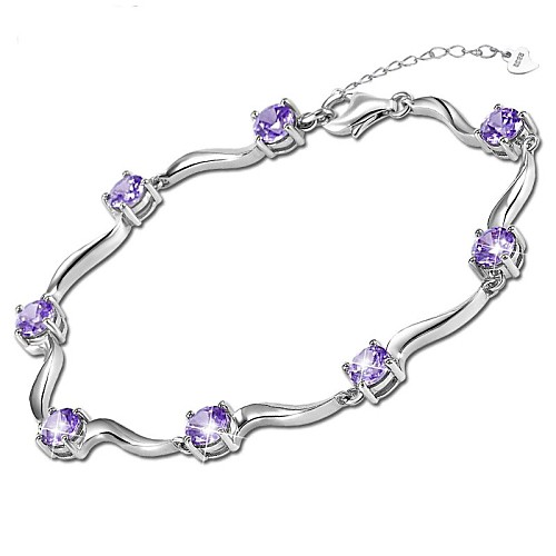 Beautiful 17.2cm Bracelet 925 Sterling Silver Inlay Purple Zircon White Gold Plated  Bracelet(1 Pc)