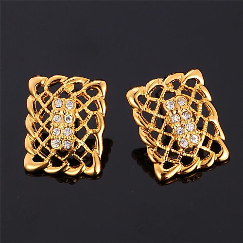U7Hollow Rectangle Earrings 18K Real Gold Plated Rhinestone Stud Earrings Fashion Jewelry for Women