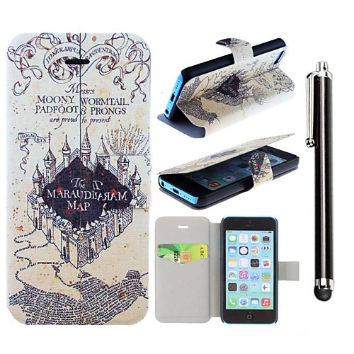 Marauder's Map Harry Potter Movie Series PU Leather Full Body Case with Stand and A Stylus Touch Pen for iPhone 5/5S/5C