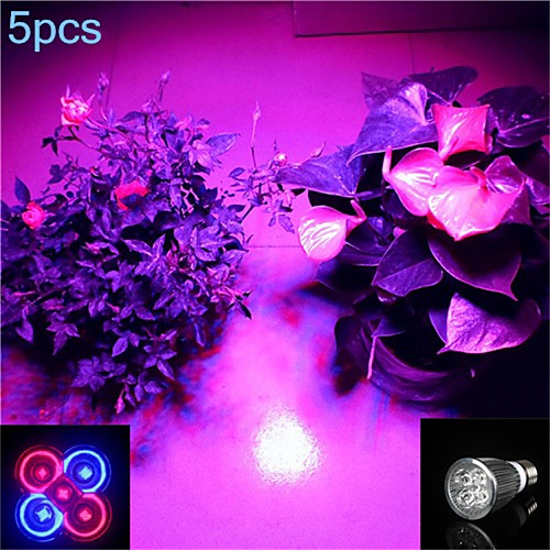 5pcs E27 5W 3Red2Blue Full Spectrum Led Grow Light Smallest for Flowering (85-265V)