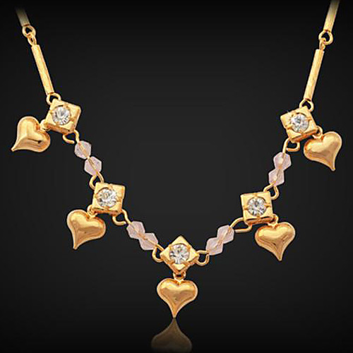 u7 новые сердца ожерелье шарма цепи 18k реальное позолоченные горный хрусталь украшения звена цепи для женщин 53cm
