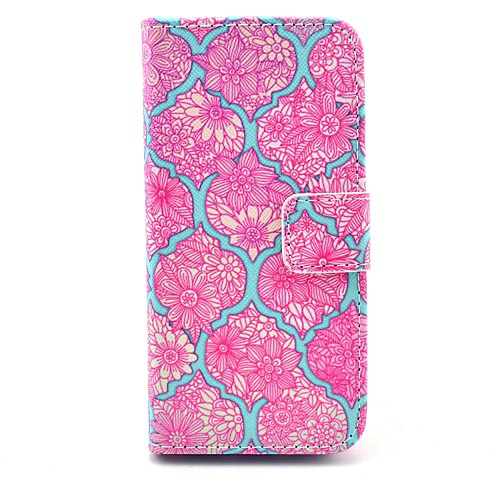 Pink Beautiful Flower Mandala Pattern PU Leather Cover with Stand and Card Slot for iPhone 6 Plus